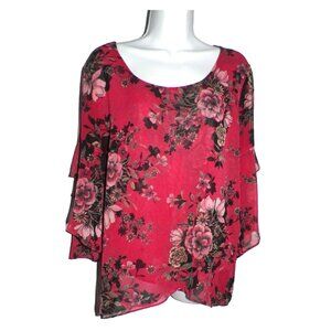 Women's M Style & Co Chiffon Tunic Top Orange Pink Floral